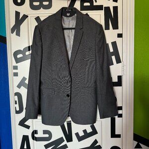 Express Men Slim Charcoal Cotton Oxford Suit Jacket